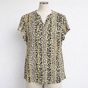 Dana Buchman Leopard Print Yellow Black Blouse Size L